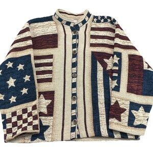 Sugar Street Weavers American FLAG Jacket USA Stars Stripes Tapestry Women’s XL